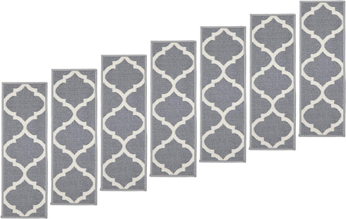 Ottomanson Ottohome Collection Trellis Design Rubberback Stair Tread, 8.5" X 26", Grey, 7 Pack