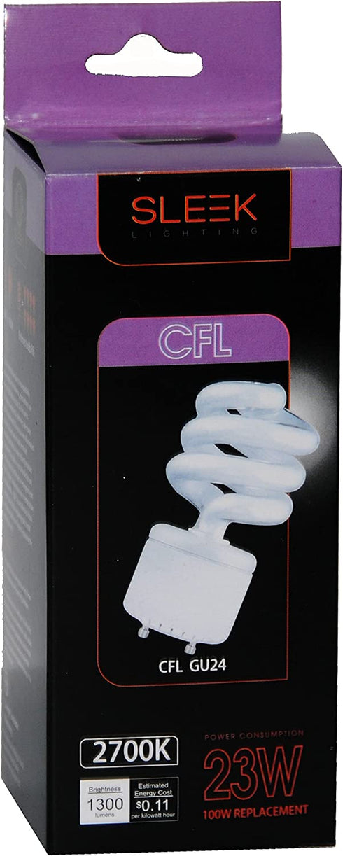 SLEEKLIGHTING - GU24 23Watt 2700K 1600lm 2 Prong Light Bulbs- UL approved-120v 60Hz - Mini Twist Lock Spiral -Self Ballasted CFL Fluorescent Bulbs- 1600lm Warm White 4 Pack (100 Watt Equ)