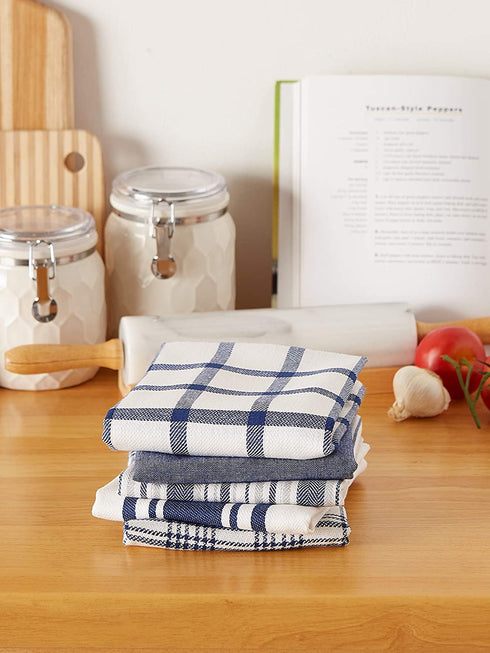 DII Assorted Woven, Kitchen Dishtowel Set, 18x28, Nautical Blue, 5 Piece