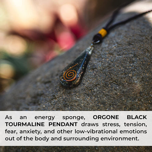 Emotional Body Purification Black Tourmaline Orgone Crystal Tear Drop Pendant for Strengthen Immune System - Heart - Self Confidence - Positivity