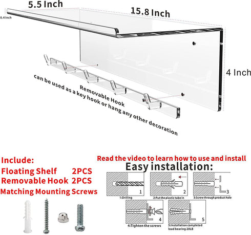 Cq acrylic Clear Acrylic Shelf for Funko Pop Display Shelf Makeup Shelf Organizer and Key Holder,Set of 2