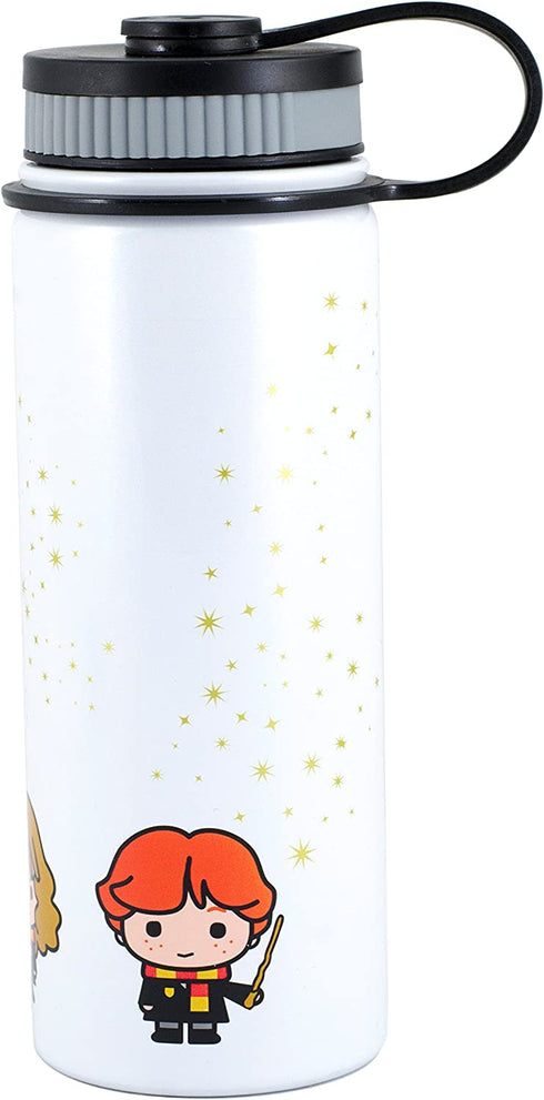 Harry Potter Stainless Steel Water Bottle - White with Harry, Ron and Hermione Chibi Character Design - Double Wall Insulated - 550ml