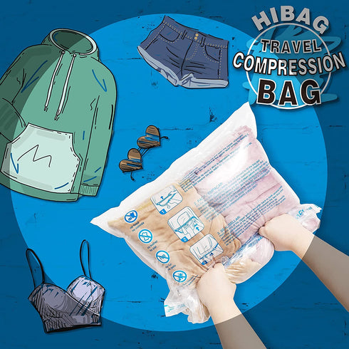 12 Travel Compression Bags, Hibag 12-Pack Roll-Up Space Saver Storage Bags for Travel, Suitcase Size (12-Travel)