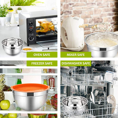 Mixing Bowls with Lids Set of 5, E-far Stainless Steel Mixing Bowls Metal Nesting Bowls with Airtight Lids, Non-toxic & Dishwasher Safe, Great for Cooking, Baking, Serving - Size 0.7/1/1.5/3/4.5QT