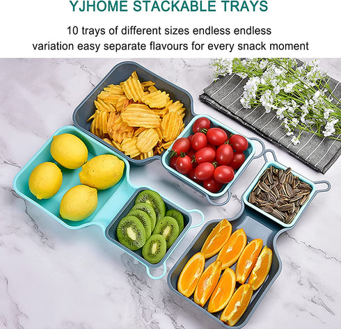 YJHome Plastic Mixing Bowl Set 10 Set Salad Mix Stackable Trays Nesting Bowls Measuring Bowls Blue Reusable Snack Tray Rectangle Food Storage Food Grade For Camping Kitchen Cooking Baking