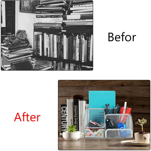 MDHAND Office Desk Organizer and Accessories, Mesh Desk Organizer with 6 Compartments + Drawer