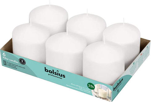 Bolsius White Pillar Candles 3x3" Unscented Candle Set of 6 Dripless, Smokeless, and Clean Burning Household Dinner Candles Perfect for Weddings, Parties, Dinners Decorative Candles