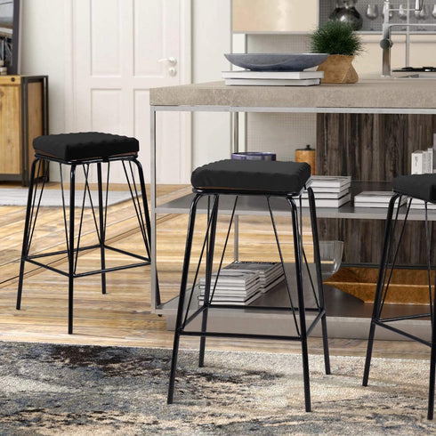 baibu 12 Inches Non Slip Stool Cushion Square, Soft Bar Stool Cushion with Ties Memory Foam Square Seat Cushion for Stackable Kitchen Stools - One Pad Only, Black (12'' (30CM))