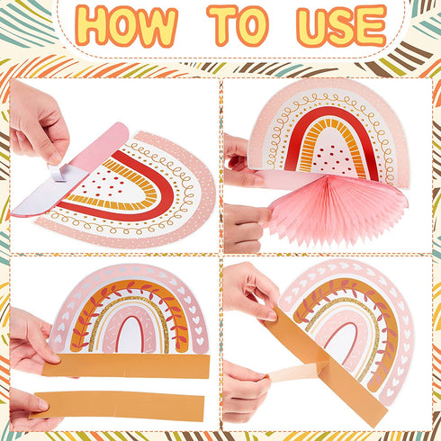 10 Pieces Rainbow Party Decorations Boho Rainbow Decor Rainbow Centerpieces for Tables Rainbow Honeycomb Paper Centerpiece Heart Honeycomb Party Rainbow Table Decorations for Birthday Baby Shower