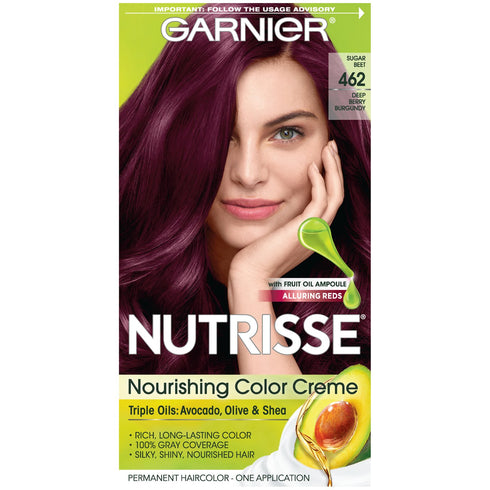 Garnier Hair Color Nutrisse Nourishing Creme, 462 Dark Berry Burgundy (Sugar Beet) Red Permanent Hair Dye, 1 Count (Packaging May Vary)