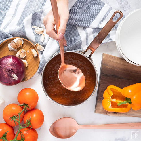 Rose Gold Kitchen Utensils -Sturdy Copper Utensils Set Includes: Copper Ladle, Copper Spoon, Skimmer & Turner- Rose Gold Kitchen Accessories & Copper Kitchen Accessories, Rose Gold Serving Utensils€¦