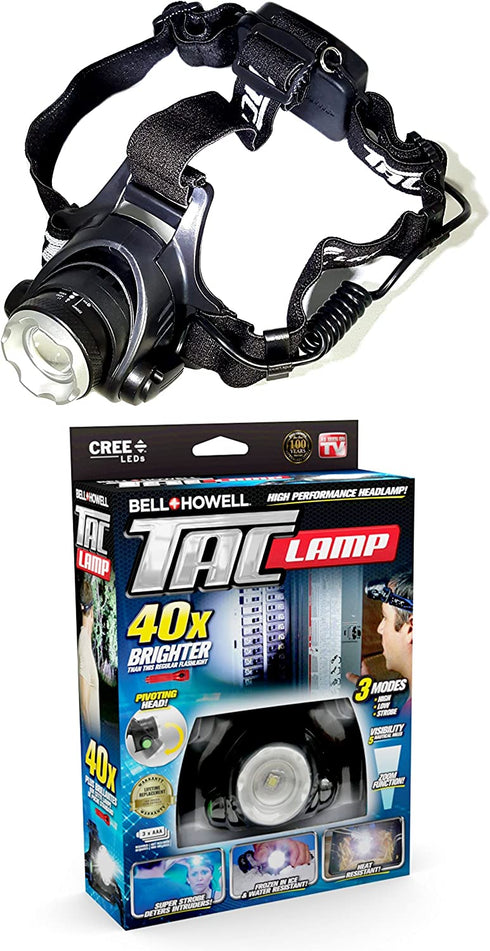 Bell + Howell Taclight Headlamp, Hands-Free Security Flashlight with Zoom Function and Movable Lens, Super Bright LED Bulbs in 3 Modes One-Size-Fits All As Seen On TV (40x Brighter)