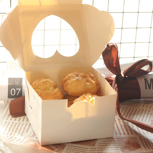 Ghilia 85pcs 4x4x2.5 Inches White Cake Boxes, Bakery Boxes with Window, Small Pastry Boxes, Cupcake Boxes, Gift Boxes for Candy, Chocolate, Donuts, Fruits and Party.