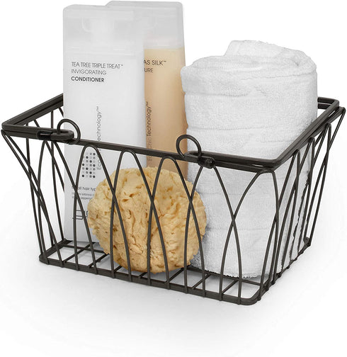 Spectrum Diversified Twist Handles Modern Farmhouse D©cor, Farmers Market-Style Wire Kitchen Organization, Small Storage Basket, Black