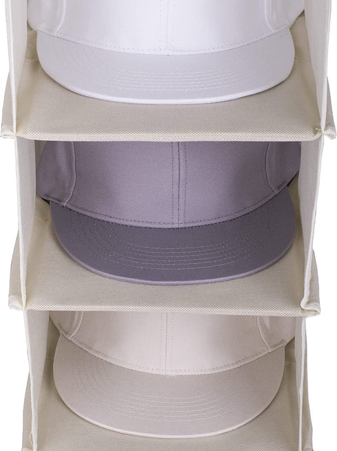 GRANDAN Version 2.0 Hanging Hat Rack for Closet, 10 Shelf Hanging Closet Hats Organizer Storage for Baseball Caps, Hanging Baseball Hat Holder, Caps Hanger for Closet with Stainless Metal Hook (Beige)
