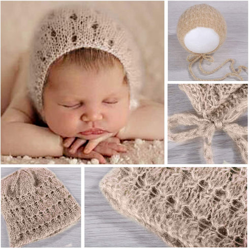 SPOKKI Newborn Photography Props Outfits 3 PCS Baby Long Ripple Wrap with and Toddler Swaddle Blankets Photography Mat with Cute Crochet Knitted Hat Costume ( 0-12 Month)