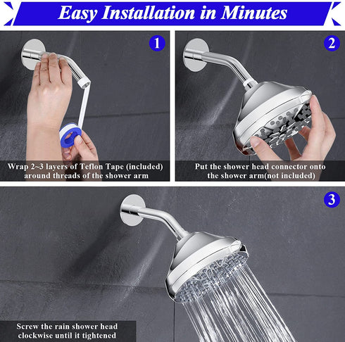High Pressure Shower Head - Rain Shower Head 5 Inches 5 Spray Settings Fixed Bathroom Shower Head - Diiwet High Flow Shower Head with Adjustable Brass Ball Joint