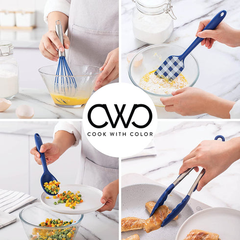Cook with Color Silicone Cooking Utensils, 5 Pc Kitchen Utensil Set, Easy to Clean Silicone Kitchen Utensils, Cooking Utensils for Nonstick Cookware, Kitchen Gadgets Set (Blue Collection)