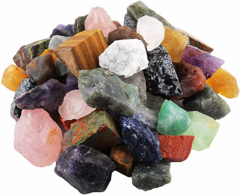 Rockcloud 1 lb Natural Crystals Raw Rough Stones for Cabbing,Tumbling,Cutting,Lapidary,Polishing,Reiki Crytsal Healing,Colorful Mixed Stones