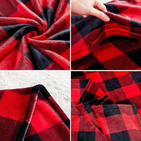 Touchat Fleece Throw Blanket, Buffalo Plaid Flannel Throw Blanket for Couch Sofa Bed, 50'' x 70'' Super Soft Warm Fuzzy Plush Blankets Decor, Lightweight Cozy Travel Camping Blanket (Red & Black)