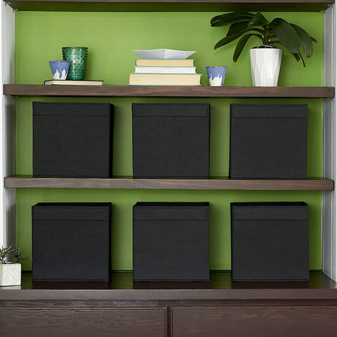 Household Essentials 86-1 Foldable Fabric Storage Bins | Set of 6 Cubby Cubes with Flap Handle, Black
