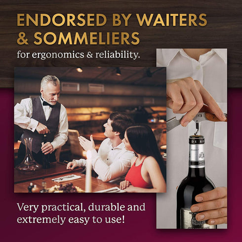 Wine Opener & Waiters Corkscrew-With a Comfortable Rosewood handle Wine And Beer Bottle Opener For Bartenders, Waiters, With A Wine Key Foil Cutter - With a Nice Pouch Included
