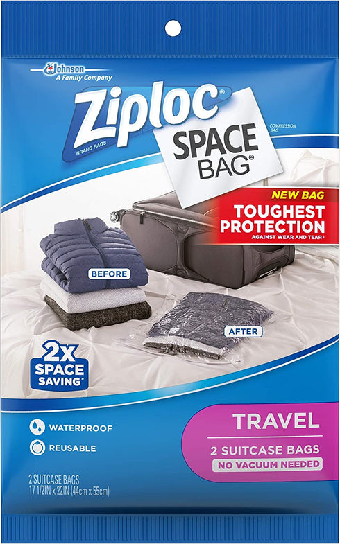 Ziploc Space Bag Clothes Vacuum Sealer Storage Bags for Home and Closet Organization, Travel, 2 Bags Total