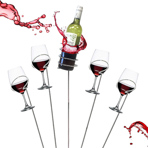 Mind Reader Picnic Wine Sticks, 5 pc Set, 5, Silver Bottle Glass Holder, 5 Count