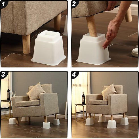 Ihomepark 5 Inch Bed Risers, Heavy Duty Couch Riser, Bed Frame Lift for Couch, Tables, Chair, Desk, Sofa and Bunk Bedpost, Set of 4(White).