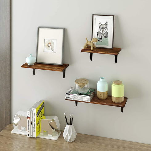 BAMEOS Floating Shelves, Rustic Wood Wall Storage Shelves, Wall Mounted Shelf Organizer Set of 3 for Living Room, Bedroom, Kitchen, Bathroom, Office