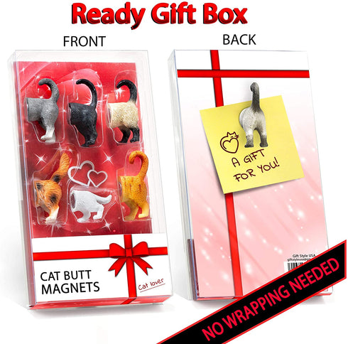 Cat Butt Refrigerator Magnets -Ready Gift Set of 6 for Cat and Pet Lovers - Home and Office Decoration