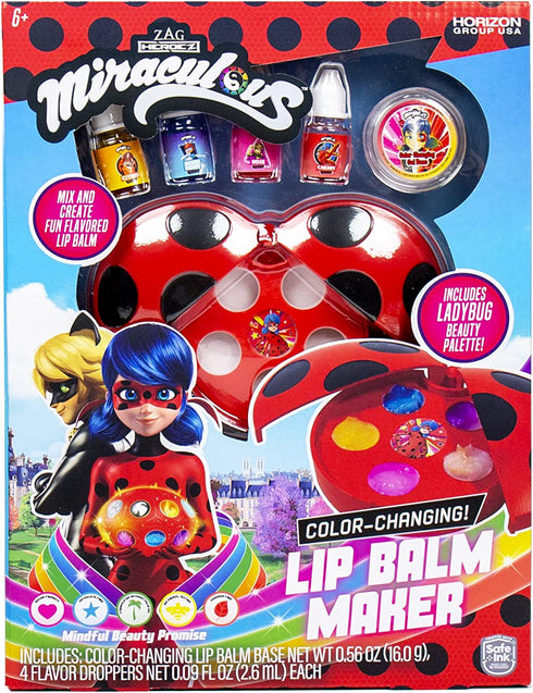 Miraculous Color-Changing Lip Balm Maker, Make Your Own Ladybug Lip Gloss Kit, Travel-Friendly Lip Balm Palette Great for Miraculous Parties & Group Activities, Perfect for Kids Ages 6, 7, 8, 9, 10