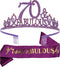 70th Birthday Gifts for Women,70th Birthday Tiara and Sash Purple,70th Birthday Decorations Party Supplies,70& Fabulous Birthday Satin Sash Crystal Tiara Birthday Crown for 70th Birthday Party Decor