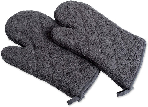 DII Basic Terry Collection 100% Cotton Quilted, Oven Mitt, Mineral Gray, 2 Piece