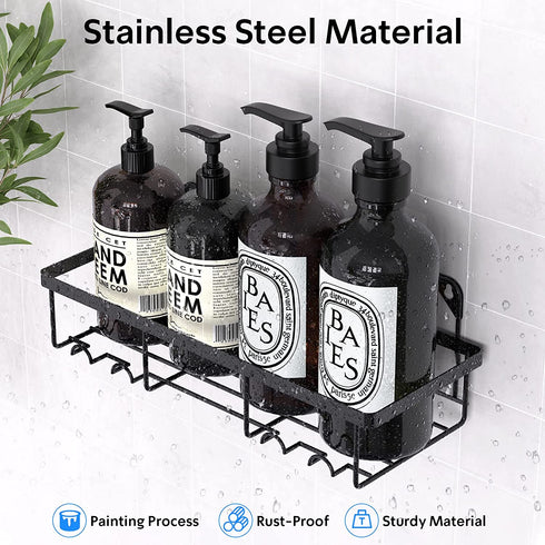 Awegety 2 Pack Shower Caddy and 2 Soap Holders, Shower Organizer with Hooks Rustproof Stainless Steel Bathroom Shower Shelf with Adhesives and Screws, Shower Racks for Bathroom Kitchen Bedroom