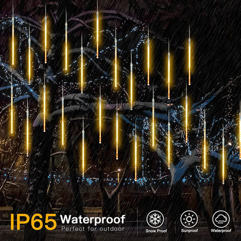 Solar Meteor Shower Lights Outdoor - 10 Tubes 180 LED 30.8 Feet Cascading Falling Rain Lights,Waterproof Warm White Icicle Lights, Solar Christmas Lights for Tree Holiday Party Christmas Patio Decor