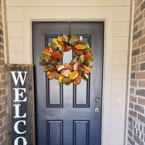 Large Fall Wreath Winter Wreaths with Golden Orange Metallic Magnolia Leaves Wreath Artificial Christmas Wreaths