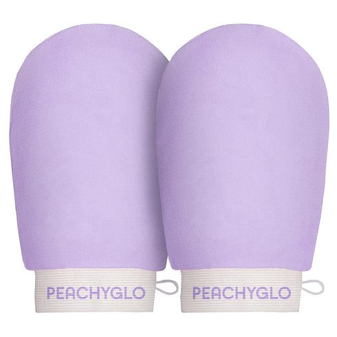 PEACHYGLO Deep Exfoliating Glove for Body 2pc - Shower Scrubbing Mitt for Softer Illuminate Skin, Dead Skin Remover for Women, Silky Smooth Skin