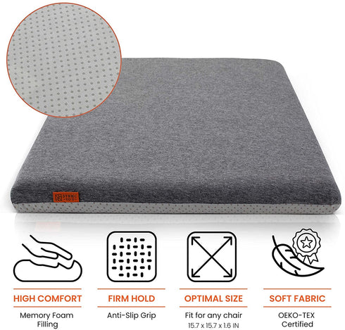 Comfortable Chair Cushion for Dining Chairs, DYNMC YOU Memory Foam Chair Pads - Kitchen Chair Cushions - Non Slip Chair Pads, Perfect Degree of Stability, Washable Cover, Nordic Style , Grey