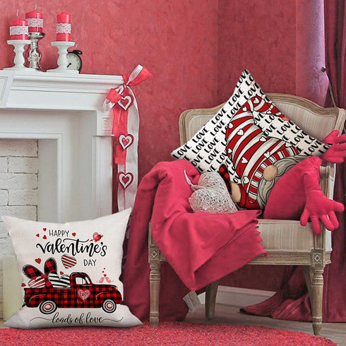 Hexagram Valentines Day Pillow Covers 18x18 Set of 4, Linen Decorative Valentines Day Pillows for Sofa Buffalo Plaid Cusion Case Outdoor Decor