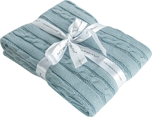 NTBAY Cotton Cable Knit Toddler Blanket, Super Soft Warm Breathable Baby Crib Blanket for Newborn Nursery Stroller, 30 x 40 Inches, Baby Blue