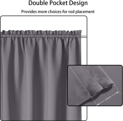 LUSHLEAF French Door Curtains, Thermal Insulated Drapes Rod Pocket Blackout Privacy Panel for Living Room Patio Glass Door Window with Tieback Set of 2 Panels, 25 x 72 inch, Grey