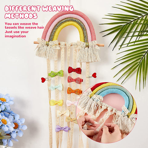 WILLBOND 2 Pieces Rainbow Hair Bows Holder Tassels Headband Organizer for Baby Girls Clips Organizer Wall Hanging Storage Decor Bedroom Living Room
