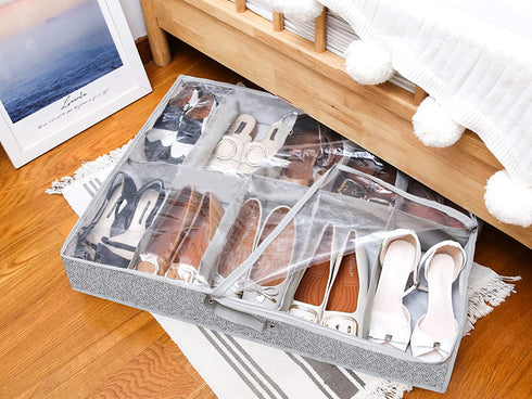 GRANNY SAYS Under Bed Shoe Storage Container, Breathable Under Bed Storage Bags with Zippers and Handle, Dividers Shoe Storage Bin Solution, Gray, 2-Pack
