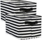 DII Laundry Storage Collection Cabana Stripe Collapsible and Waterproof Bins, Small Rectangle, 12x7.5, Black, 2 Piece