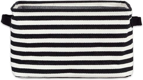 DII Laundry Storage Collection Cabana Stripe Collapsible and Waterproof Bins, Medium Rectangle, 14x8, Black, 2 Piece