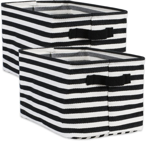DII Laundry Storage Collection Cabana Stripe Collapsible and Waterproof Bins, Medium Rectangle, 14x8, Black, 2 Piece
