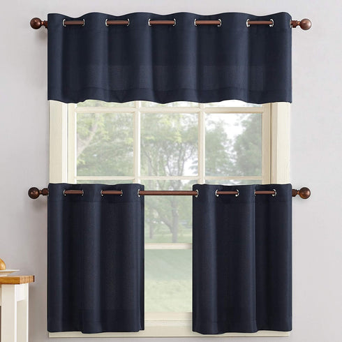 No. 918 Montego Grommet Textured Kitchen Curtain Tier Pair, 56" x 36", Navy Blue