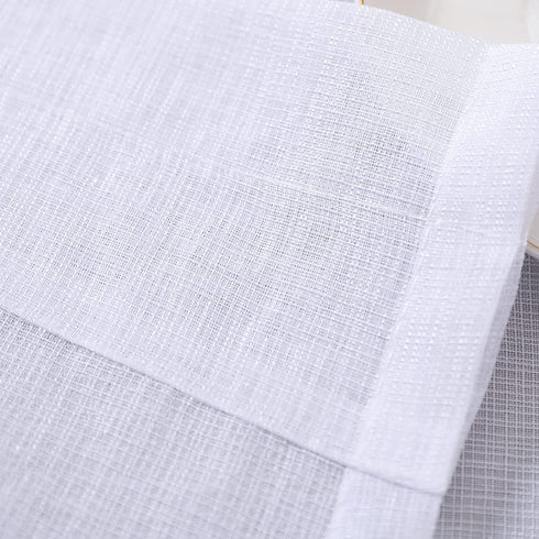 White Sheer Curtains 30 Inch Length Half Window Curtains Rod Pocket Light Filtering Short Semi Sheer for Kitchen Bathroom Sunroom Faux Linen Textured Small Cafe Tiers 30x30 Inches Long Set 2 Panels