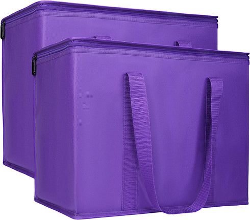 2-Pack Insulated Reusable Grocery Bag with Zippered Top, XL, Large, Frozen Foods Cold, Cooler Shopping Accessories, Insullated Bags, Purple